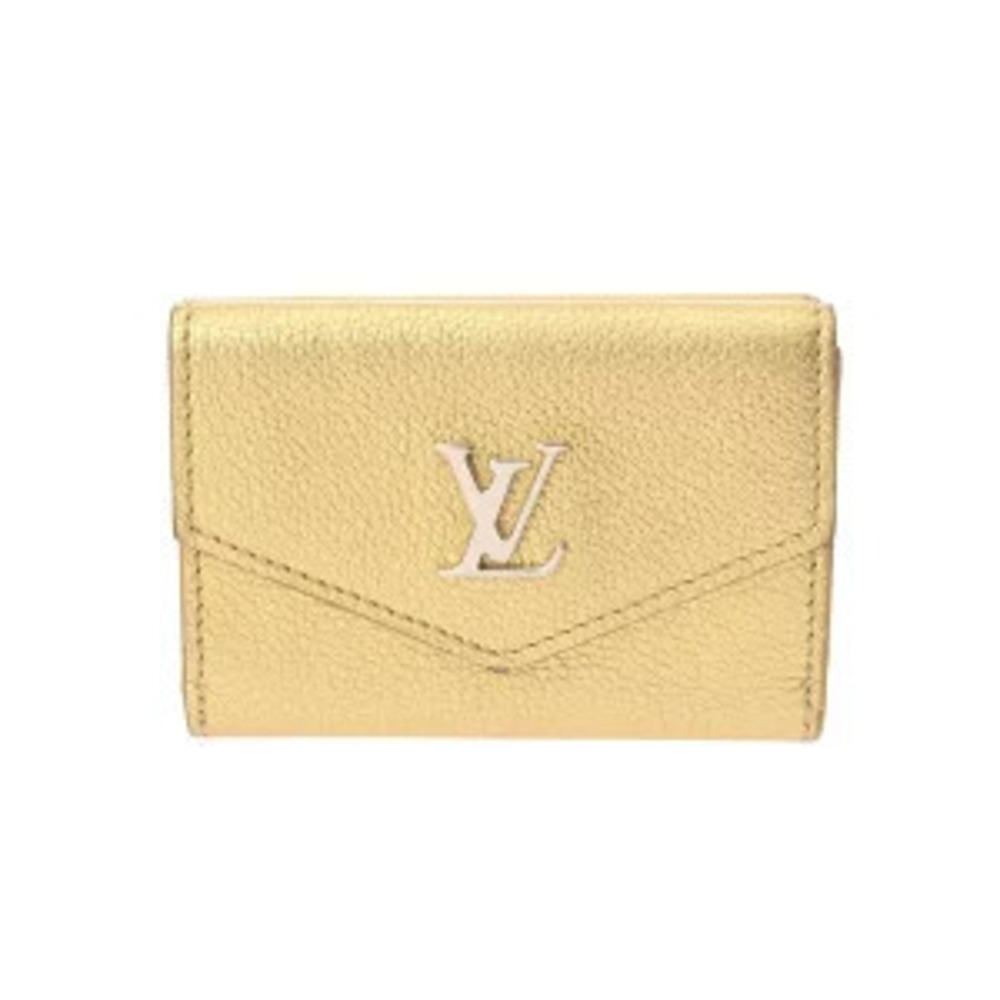 Louis Vuitton Portefeuille Lock Gold Grain Calf Leather Tri fold Wallet